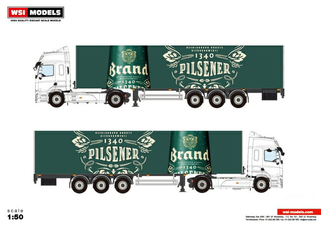 【予約】4-6月以降発売予定Brand Bierbrouwerij DAF CF Space Cab Box Trailer 3軸 トラック /WSI  建設機械模型 工事車両 1/50 ミニチュア