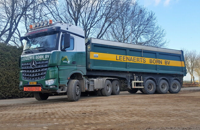 【予約】10-12月以降発売予定Leenaerts Born BV メルセデスベンツアクトロス MP4 StreamSpace Tipper Trailer 3軸トラック  建設機械模型 工事車両 WSI 1/50 ミニチュア