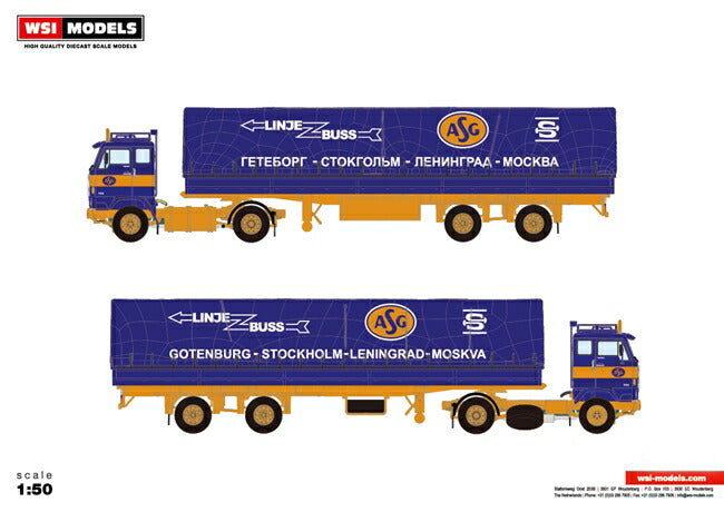 【予約】10-12月以降発売予定ASG Volvoボルボ F88 Classic Curtain Sided Trailerトラック  建設機械模型 工事車両 WSI 1/50 ミニチュア