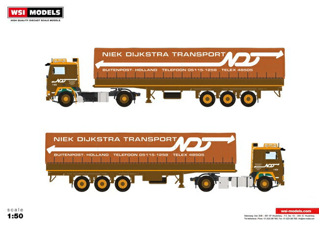 ギャラリービューアに画像をロードする, 【予約】4-6月以降発売予定Niek Dijkstra Volvo F12 Classic カーテンサイダートレーラートラック  建設機械模型 工事車両 WSI 1/50 ミニチュア
