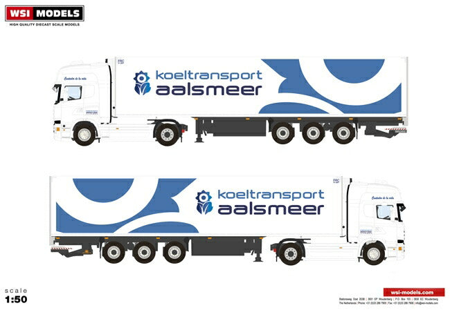 【予約】10-12月以降発売予定Koeltransport Aalsmeer Scaniaスカニア R Streamline Topline リーファートレーラー Carrier 3軸トラック  建設機械模型 工事車両 WSI 1/50 ミニチュア