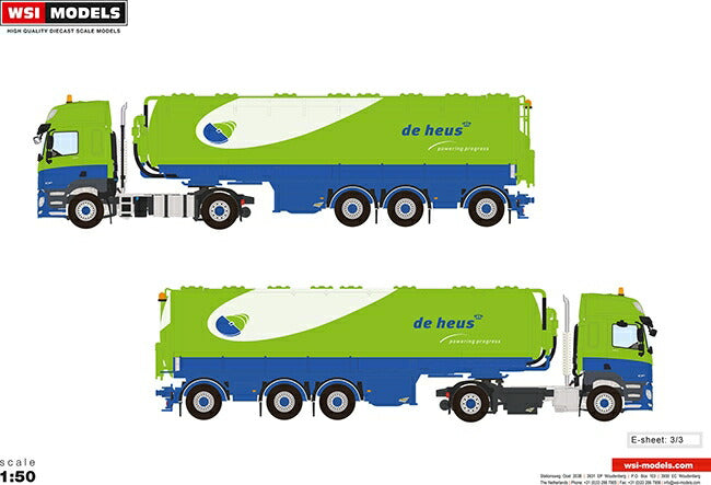 【予約】4-6月以降発売予定De Heus Veevoeders DAF CF Space Cab Bulk Trailer Kipper3軸トラック  建設機械模型 工事車両 WSI 1/50 ミニチュア