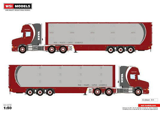【予約】2019年1-3月以降発売予定Vaex SCANIA T5 TORPEDO TOPLINE 6x2 TAG 軸 LIVE STOCK TRAILER - 3 軸トレーラー /建設機械模型 工事車両 WSI 1/50 ミニチュア