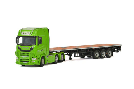 Bring SCANIA S HIGHLINE CS20H 6X2 TAG AXLE FLAT BED TRAILER 3軸 トラック/建設機械模型 工事車両 WSI 1/50 ミニチュア