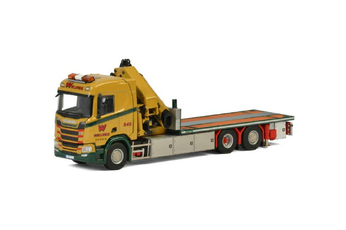 Wiklunds Akeri Ab SCANIA R NORMAL CR20N 6x2 TAG AXLE RIGED TRUCK FLATBED + PALFINGER 7800.2 トラック/建設機械模型 工事車両 WSI 1/50 ミニチュア