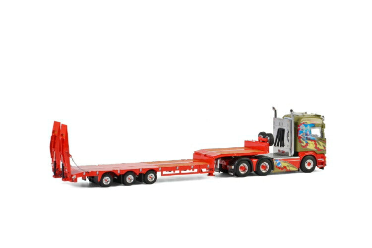 ギャラリービューアに画像をロードする, Midstol; SCANIAスカニア STREAMLINE HIGHLINE 6x4 低床セミ - 3軸 + RAMPSトレーラー /建設機械模型 工事車両 WSI 1/50 ミニチュア

