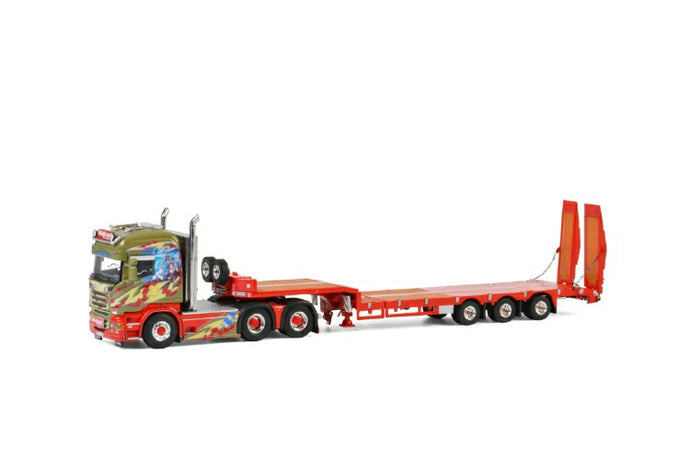 Midstol; SCANIAスカニア STREAMLINE HIGHLINE 6x4 低床セミ - 3軸 + RAMPSトレーラー /建設機械模型 工事車両 WSI 1/50 ミニチュア
