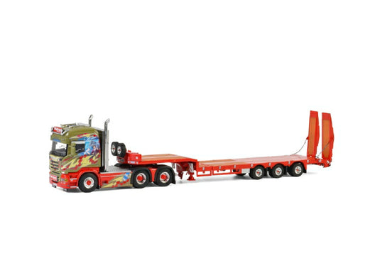 Midstol; SCANIAスカニア STREAMLINE HIGHLINE 6x4 低床セミ - 3軸 + RAMPSトレーラー /建設機械模型 工事車両 WSI 1/50 ミニチュア