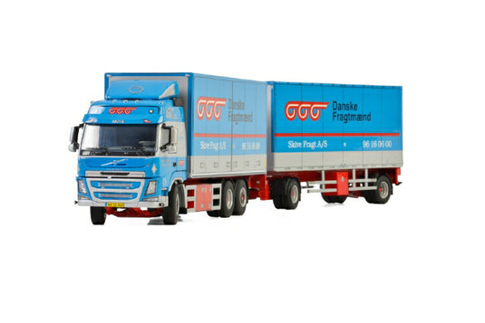 Skive Fragt A/S; VOLVO FM4 GLOBETROTTER 6X2 TAG AXLE RIGED TRUCK DRAWBAR BOX - 5軸トラック /建設機械模型 工事車両 WSI 1/50 ミニチュア