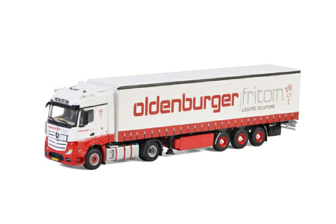 Oldenburger Fritom メルセデスベンツアクトロス MP4 BIG SPACE 4x2 CURTAINSIDE / TAUTLINER TRAILER - 3 軸トレーラー /建設機械模型 工事車両 WSI 1/50 ミニチュア