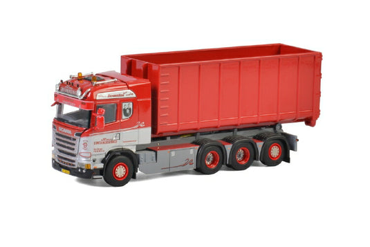 Kim's Container; SCANIAスカニア STREAMLINE HIGHLINE 8x4 + HOOKLIフィートコンテナ 40m3トラック /建設機械模型 工事車両 WSI 1/50 ミニチュア