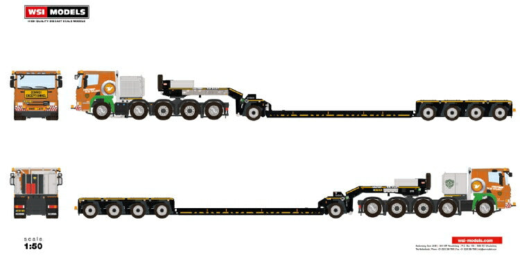 ギャラリービューアに画像をロードする, 【予約】2019年6-8月以降発売予定Holtrop - V.d. Vlist SCANIA P6 FLAT ROOF 10x4 LOWLOADER 4軸 + DOLLY 1 AXLE トラックトレーラー /建設機械模型 工事車両 WSI 1/50 ミニチュア
