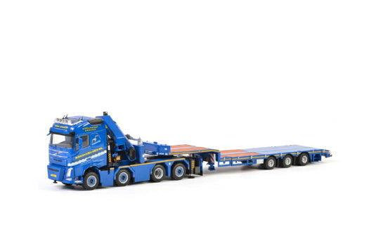 KoKo Verhuur; VOLVO FH4 GLOBETROTTER 8x4 低床セミ - 3軸 + PALFINGER 9200.2積載車 /建設機械模型 工事車両 WSI 1/50 ミニチュア