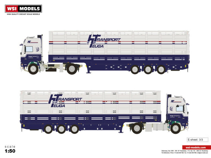 【予約】2020年1-3月以降発売予定Heuga Transport VOLVO F16 GLOBETROTTER 4X2 LIVE STOCK TRAILER 3軸 トラック/建設機械模型 工事車両 WSI 1/50 ミニチュア