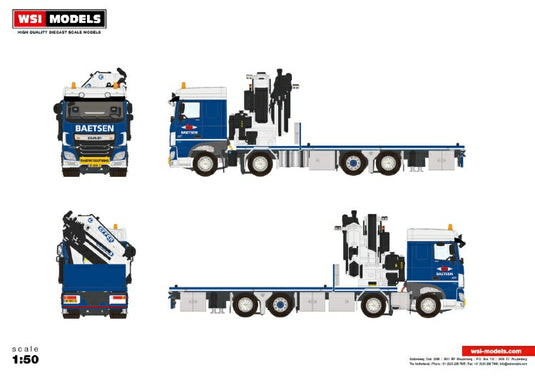 【予約】2019年6-8月以降発売予定Baetsen DAF XF SPACE CAB 8x2 TAG AXLE + FASSI 1100 トラック /建設機械模型 工事車両 WSI 1/50 ミニチュア