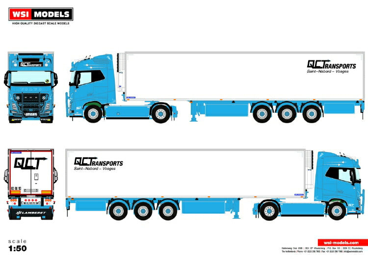 ギャラリービューアに画像をロードする, 【予約】6-8月以降発売予定QC Transports VOLVO FH4 GLOBETROTTER 4X2 リーファートレーラー  3軸トラック/建設機械模型 工事車両 WSI 1/50 ミニチュア
