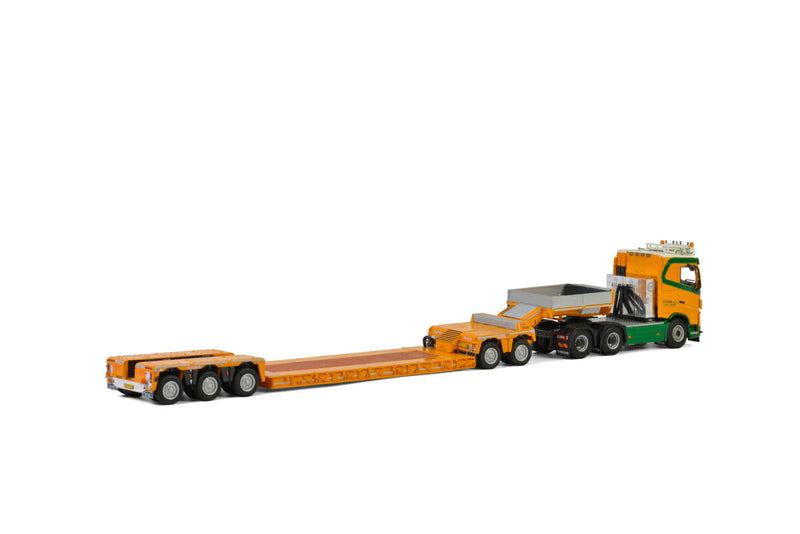 ギャラリービューアに画像をロードする, P. Vos VOLVO FH4 SLEEPER CAB 6x4 LOWLOADER 3軸 + DOLLY 2軸 トラックトレーラー /建設機械模型 工事車両 WSI 1/50 ミニチュア
