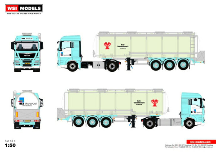 【予約】10-12月以降発売予定H&S Transport; MAN TGX XLX EURO 6 4X2 TANK TRAILER 3軸 トラック /建設機械模型 工事車両 WSI 1/50 ミニチュア