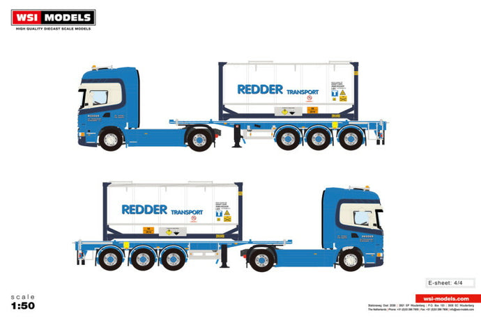 【予約】2020年1-3月以降発売予定Redder SCANIA STREAMLINE TOPLINE 4x2 コンテナ トレーラー - 3軸 + 20 FT TANK CONTAINER トラック/建設機械模型 工事車両 WSI 1/50 ミニチュア