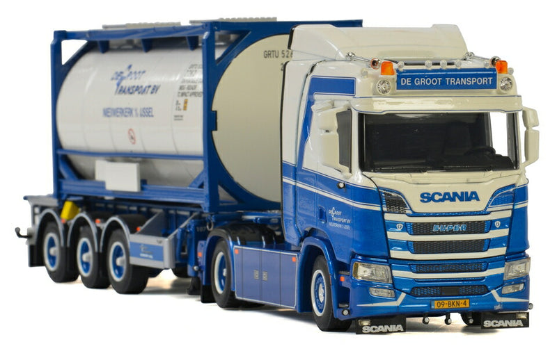 ギャラリービューアに画像をロードする, M.J de Groot Transport; SCANIAスカニア R NORMAL CR20N 4x2 トレーラー + 20フィートコンテナ トレーラー /建設機械模型 工事車両 WSI 1/50 ミニチュア
