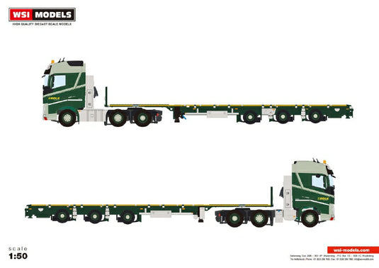 【予約】12月以降発売予定Bolk Transport VOLVO FH4 GLOBETROTTER 6X2 TWIN STEER MEGATRAILER FLAT 3軸 トラック トレーラー 建設機械模型 工事車両WSI 1/50 ミニチュア