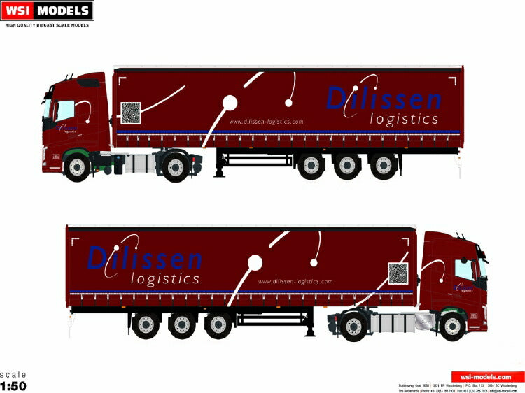 ギャラリービューアに画像をロードする, 【予約】2020年1-3月以降発売予定Dilissen Logistics VOLVO FH4 GLOBETROTTER 4X2 カーテンサイダートレーラー 3軸 トラック/建設機械模型 工事車両 WSI 1/50 ミニチュア
