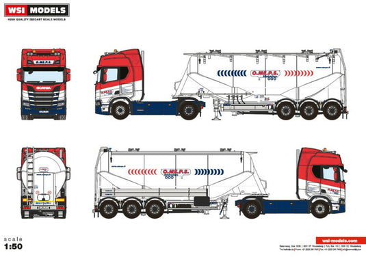 【予約】2020年1-3月以降発売予定O.ME.P.S Srl SCANIA R HIGHLINE CR20H 4x2 BULK TRAILER / POWDER CEMENT 3軸 トラック/建設機械模型 工事車両 WSI 1/50 ミニチュア