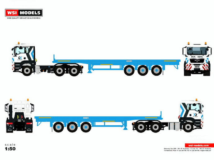 【予約】4-6月以降発売予定MAN TGS L 6x4 FLAT BED TRAILER 3軸 トラック トレーラー WSI 1/50 建設機械 模型ミニカー  はたらく車重機