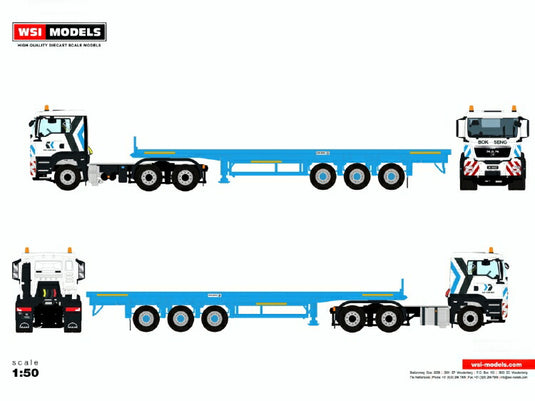 【予約】4-6月以降発売予定MAN TGS L 6x4 FLAT BED TRAILER 3軸 トラック トレーラー WSI 1/50 建設機械 模型ミニカー  はたらく車重機