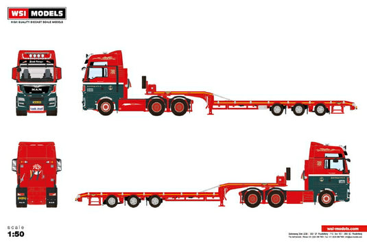 【予約】4-6月以降発売予定MAN TGX XXL EURO 6 6X2 TAG AXLE SEMI LOWLOADER 3軸 トラック WSI 1/50 建設機械 模型ミニカー  はたらく車重機