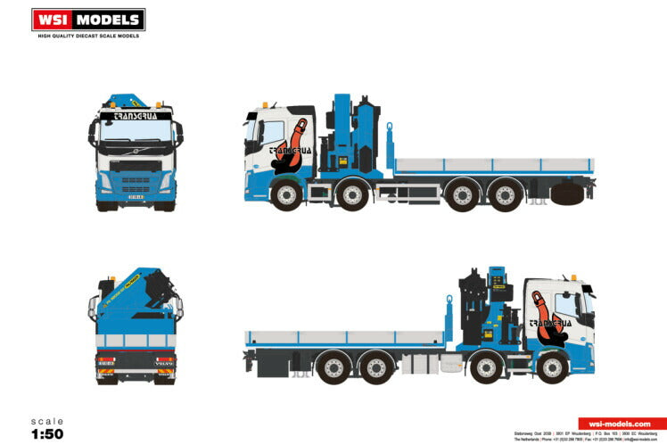 ギャラリービューアに画像をロードする, 【予約】4-6月以降発売予定VOLVO FH4 SLEEPER CAB 8X4 RIGED FLAT BED TRUCK PALFINGER PK92002 SH トラック WSI 1/50 建設機械 模型ミニカー  はたらく車重機
