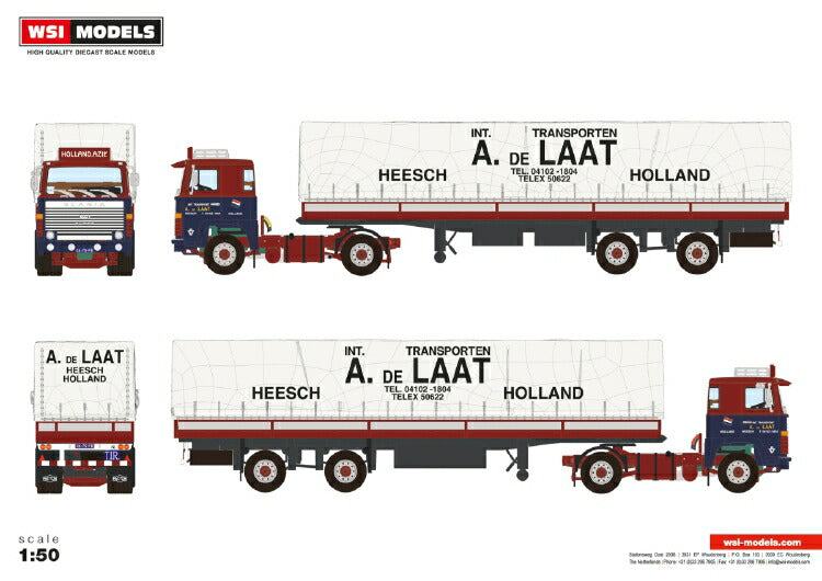 ギャラリービューアに画像をロードする, 【予約】2020年4-6月以降発売予定A. de Laat SCANIA 1 SERIES 4X2 CURTAINSIDE TRAILER | CLASSIC 2軸トラック  WSI 1/50 建設機械 模型ミニカー  はたらく車重機
