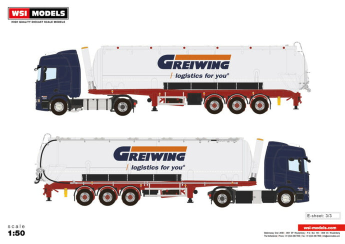 【予約】5-8月以降発売予定SCANIA R HIGHLINE  CR20H 4X2 BULK TIPPER TRAILER 3軸 トラック WSI 1/50 建設機械 模型ミニカー  はたらく車重機