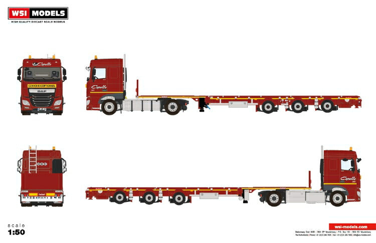 ギャラリービューアに画像をロードする, 【予約】12月以降発売予定DAF XF SPACE CAB 4X2 MEGATRAILER FLATBED - 3 AXLE WSI 1/50 建設機械 模型ミニカー  はたらく車重機 トレーラー トラック
