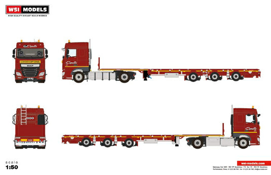 【予約】12月以降発売予定DAF XF SPACE CAB 4X2 MEGATRAILER FLATBED - 3 AXLE WSI 1/50 建設機械 模型ミニカー  はたらく車重機 トレーラー トラック