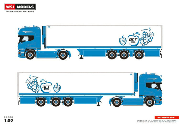 【予約】2021年1-3月以降発売予定QC Transport SCANIA STREAMLINE TOPLINE 4X2 リーファートレーラー - 3 AXLEトラック  /WSI  建設機械模型 工事車両 1/50 ミニチュア
