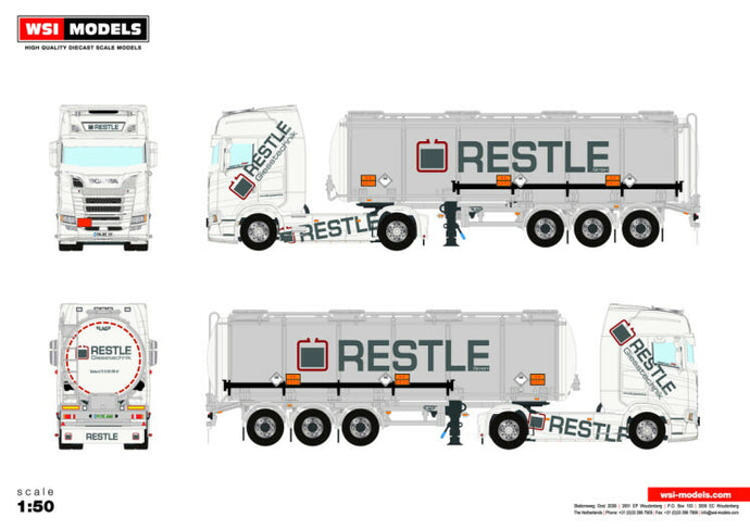 【予約】2021年1月-3月以降発売予定Restle Giesstechnik GmbH SCANIA S HIGHLINE | CS20H 4X2 TANK TRAILER  3軸トラック  /WSI 1/50 建設機械 模型ミニカー  はたらく車