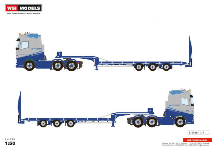 【予約】2021年1月-3月以降発売予定Van der Haar dak  en wand VOLVO FH4 GLOBETROTTER 6X2 TWINSTEER SEMI LOWLOADER | RAMPS  3軸トラック トレーラー /WSI 1/50 建設機械 模型ミニカー  はたらく車