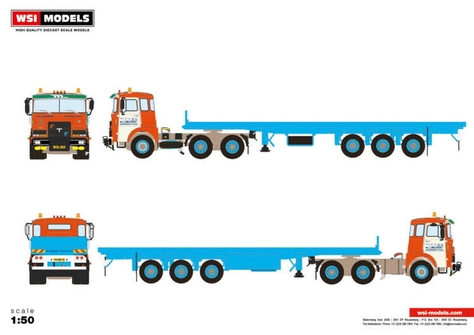 【予約】10-12月以降発売予定Van der Meijden  FTF F SERIE (OLD CAB) FLAT BED TRAILER | CLASSIC  3軸 トラック/WSI 建設機械模型 工事車両 1/50 ミニカー