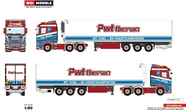 ギャラリービューアに画像をロードする, 【予約】8-10月以降発売予定PWT Thermo; SCANIA S NORMAL  CS20N 6X2 TWINSTEER リーファートレーラー ３軸 トラック /WSI 建設機械模型 工事車両 1/50
