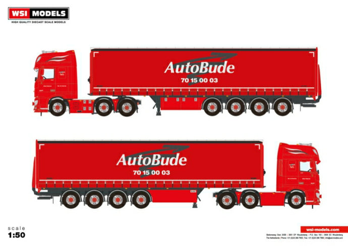 【予約】10-12月以降発売予定Autobude; DAF XF SUPER SPACE CAB MY2017 6X2 TWINSTEER カーテンサイダートレーラー 4軸 トラック /WSI 建設機械模型 工事車両 1/50 ミニカー