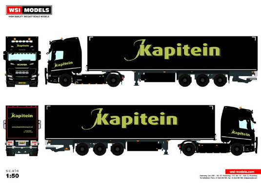 【予約】10-12月以降発売予定J. Kapitein Transport  SCANIA R HIGHLINE | CR20H 4X2 BOX TRAILER  3軸 トラック/WSI 建設機械模型 工事車両 1/50 ミニカー
