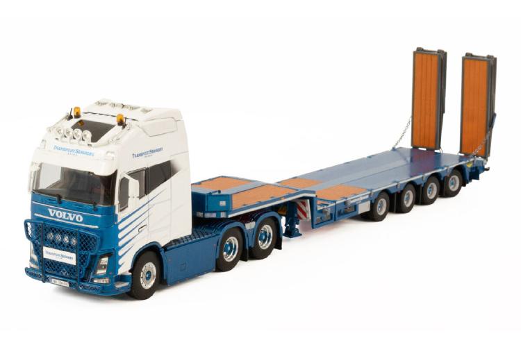 ギャラリービューアに画像をロードする, Transport Service AS Skien VOLVO FH4 GLOBETROTTER XXL 6X4 SEMI LOW LOADER RAMPS 4 軸 トラック トレーラー/WSI 建設機械模型 工事車両 1/50 ミニカー
