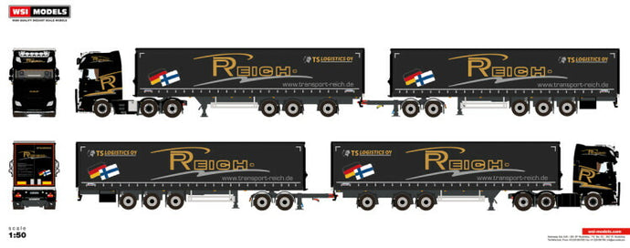 【予約】10-12月以降発売予定Reich Philipp DAF XF SUPER SPACE CAB 6X2 TWINSTEER カーテンサイダートレーラー (LZV) 3軸 トラック/WSI  建設機械模型 工事車両 1/50 ミニカー