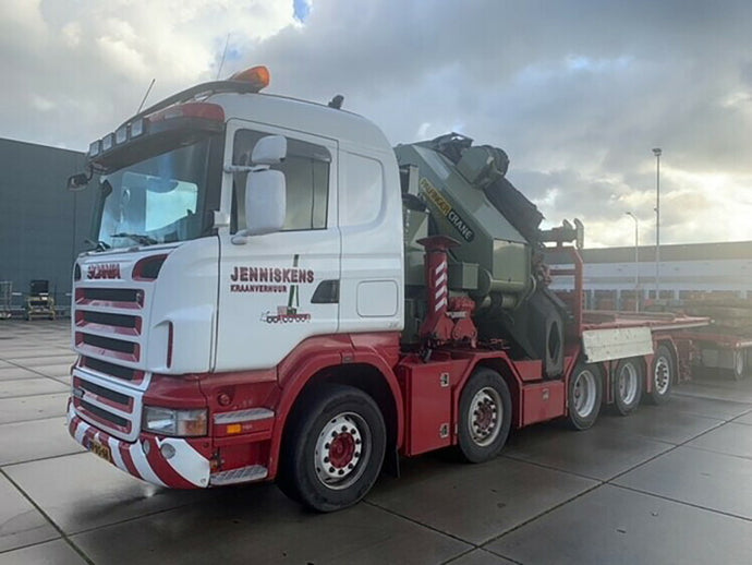 【予約】10-12月以降発売予定Jenniskens Kraanverhuur SCANIA R5 FLAT ROOF 10X4 PALFINGER PK 150002 SH  JIB DEMOUNTABLE BODY トラック トラクタ/WSI  建設機械模型 工事車両 1/50 ミニカー