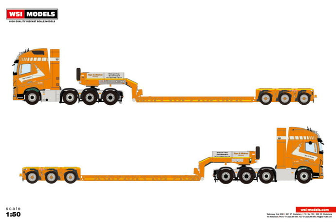 【予約】3月以降発売予定Tage E. Nielsen VOLVO FH4 GLOBETROTTER XL 8X4 NOOTEBOOM 底床 3 軸 トラック トレーラー/WSI 建設機械模型 工事車両 1/50 ミニカー