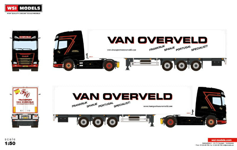 【予約】12月以降発売予定Van Overveld DAF XG+ 4X2 BOX TRAILER 3軸トラック/WSI 建設機械模型 工事車両  1/50 ミニカー