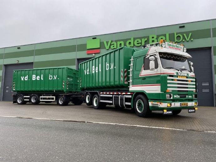 【予約】12月以降発売予定Van der Bel; SCANIA 3 SERIES STREAMLINE 6X2 TAG AXLE RIGED TRUCK DRAWBAR WITH HOOKLIFT SYSTEM - 6 AXLE + CONTAINER 40M3 トラック /建設機械模型 工事車両 WSI 1/50 ミニチュア