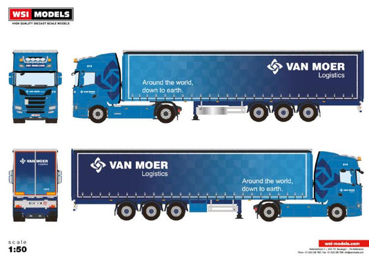 【予約】2023年3月以降発売予定Van Moer; SCANIA R HIGHLINE CR20H 4X2 CURTAINSIDE TRAILER 3軸 トラック /建設機械模型 工事車両 WSI 1/50 ミニチュア