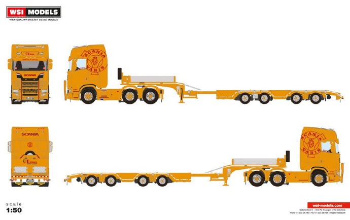 【予約】2024年発売予定EINHAUS; SCANIA S HIGHLINE CS20H 6X2 TWINSTEER BROSHUIS WHEEL WELL SEMI LOWLOADER  4軸 トラック トレーラー/ WSI 1/50建設機械模型　ミニチュア